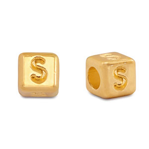 Perles alphabet en m&eacute;tal DQ S Dor&eacute; (sans nickel)