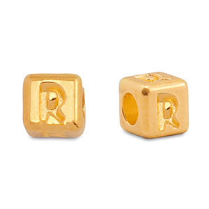 Perles alphabet en m&eacute;tal DQ R Dor&eacute; (sans nickel)