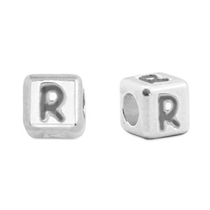 Perles alphabet en m&eacute;tal DQ R Argent&eacute; antique (sans nickel)