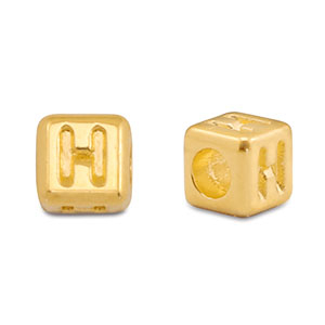 Perles alphabet en m&eacute;tal DQ H Dor&eacute; (sans nickel)
