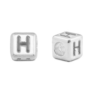 Perles alphabet en m&eacute;tal DQ H Argent&eacute; antique (sans nickel)