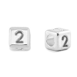 Perles alphabet en m&eacute;tal DQ 2 Argent&eacute; antique (sans nickel)