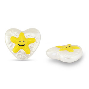 Perles acryliques coeur avec &eacute;toile Perle-jaune-noir