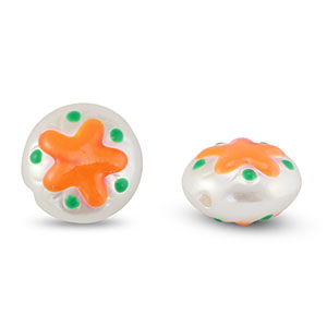 Perles acryliques rond avec &eacute;toile Perle-orange-vert