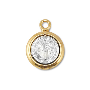 Breloques en m&eacute;tal ronde avec saint Argent&eacute;-dor&eacute;