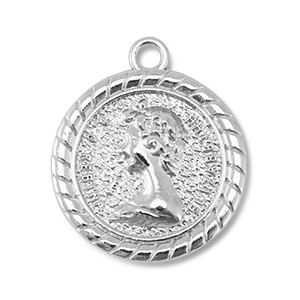 Breloques en m&eacute;tal rond avec la Reine Elizabeth Argent&eacute;