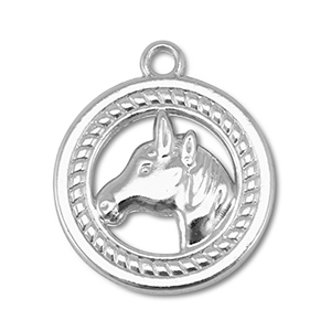 Breloques en m&eacute;tal rond avec cheval Argent&eacute;