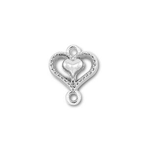 Breloques en m&eacute;tal connecteur coeur avec coeur Argent&eacute;