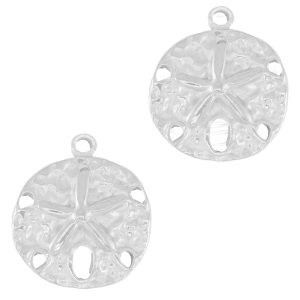 Breloques en acier Inox &eacute;toile de mer ronde Argent&eacute;