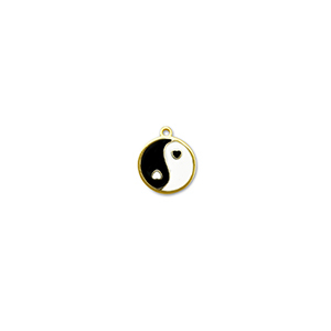 Breloques en acier Inox rond Yin & Yang Dor&eacute;-noir-blanc