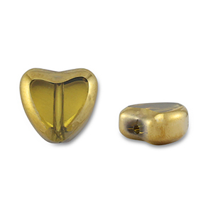 Perles en verre coeur Jaune transparent-dor&eacute;