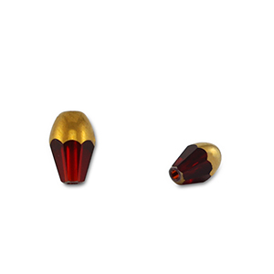 Perles en verre ovale Rouge transparent-dor&eacute;