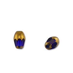 Perles en verre ovale Bleu transparent-dor&eacute;