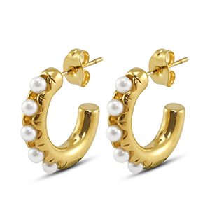 Boucles d'oreilles / puces en acier Inox avec imitations perles Dor&eacute;