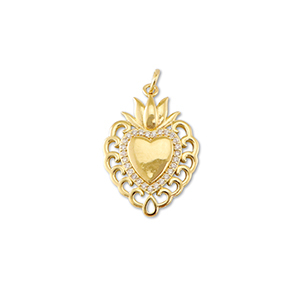 M&eacute;tal TQ laiton breloques coeur avec lotus Dor&eacute;