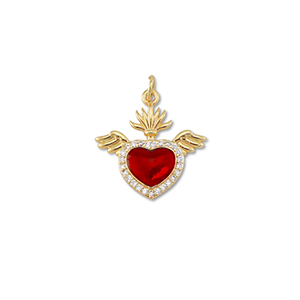 M&eacute;tal TQ laiton breloques coeur avec aile Dor&eacute;-rouge