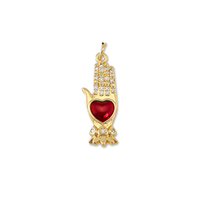 M&eacute;tal TQ laiton breloques main avec coeur Dor&eacute;-rouge