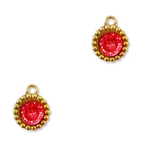 Breloques en acier Inox zirconium rond Dor&eacute;-rouge