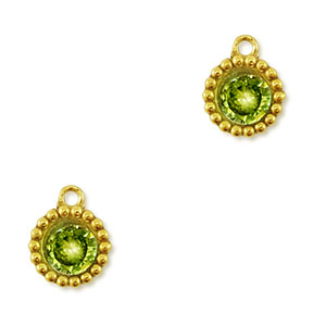Breloques en acier Inox zirconium rond Dor&eacute;-vert lime