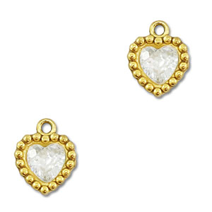 Breloques en acier Inox zirconium coeur Dor&eacute;-transparent