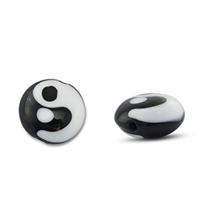 Perles en verre peintes &agrave; la main Yin & Yang Noir-blanc
