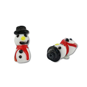 Perles en verre peintes &agrave; la main bonhomme de neige Blanc-noir-rouge