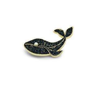 Broches baleine avec perle Dor&eacute;-bleu fonc&eacute;-blanc