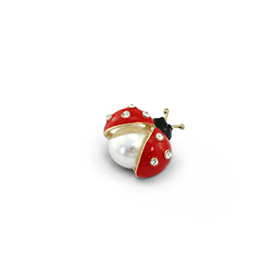Broches coccinelle avec perle Rouge-blanc-noir