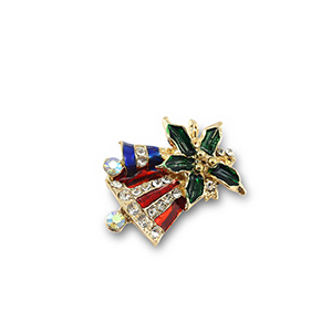 Broches cloches de No&euml;l Dor&eacute;-rouge-vert-bleu