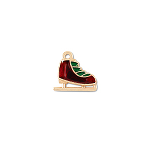 Breloques en m&eacute;tal patin &agrave; glace Dor&eacute;-rouge-vert