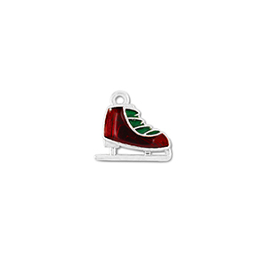 Breloques en m&eacute;tal patin &agrave; glace Argent&eacute;-rouge-vert