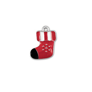 Breloques en m&eacute;tal chaussette de no&euml;l Argent&eacute;-rouge-blanc-noir