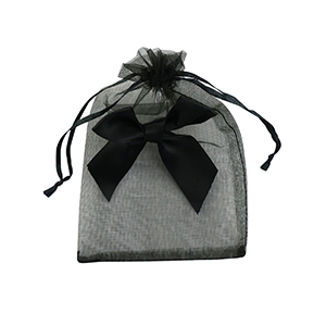 Sachet &agrave; bijoux en organza avec n&oelig;ud Noir