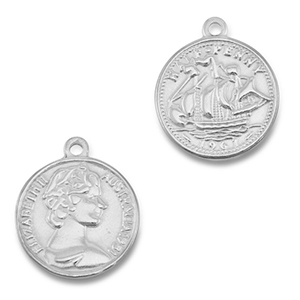 Breloques en acier Inox monnaie avec bateau/visage Argent&eacute;