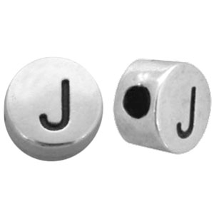 Perles alphabet en m&eacute;tal DQ lettre J Argent&eacute; antique (sans nickel)