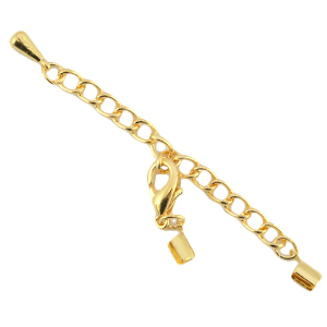 Cha&icirc;nette d'extension en m&eacute;tal DQ avec fermoir mousqueton et clip 2mm dor&eacute; (sans nickel)