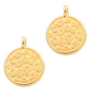 Breloques en m&eacute;tal DQ imprim&eacute; l&eacute;opard 12mm Dor&eacute; (sans nickel)