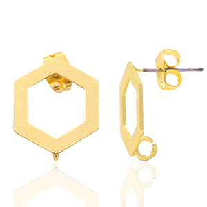 Appr&ecirc;ts en m&eacute;tal DQ puce d'oreille pentagone avec anneau Dor&eacute; (sans nickel)
