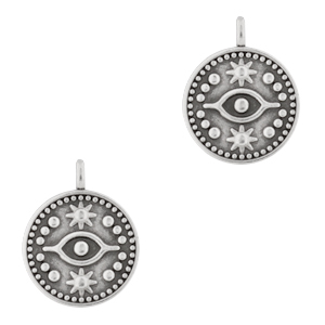 Breloques en m&eacute;tal DQ oeil 15mm Argent&eacute; antique (sans nickel)