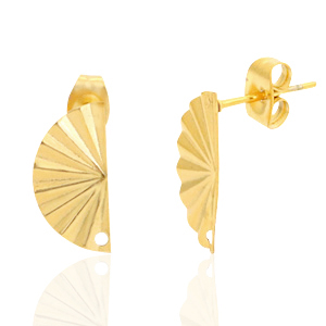 Boucles d'oreilles puces en acier Inox &eacute;ventail avec anneau Dor&eacute;