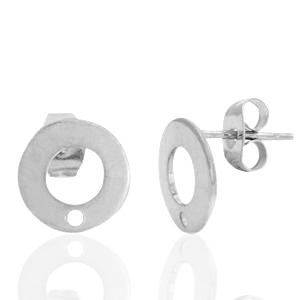 Boucles d'oreilles puces en acier Inox 10mm avec anneau Argent&eacute;