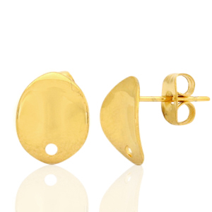 Boucles d'oreilles puces en acier Inox ovale avec anneau Dor&eacute;