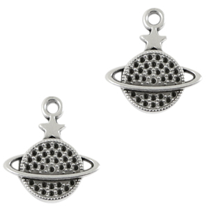 Breloques en m&eacute;tal DQ Saturne Argent&eacute; antique (sans nickel)