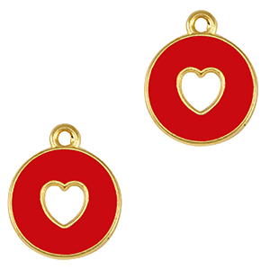 Breloques en m&eacute;tal DQ  coeur Dor&eacute;-rouge (sans nickel)
