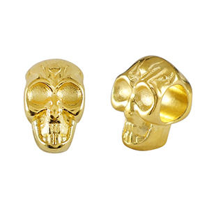 Perles en m&eacute;tal DQ t&ecirc;te de mort Dor&eacute; (sans nickel)