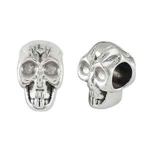 Perles en m&eacute;tal DQ t&ecirc;te de mort Argent&eacute; antique (sans nickel)