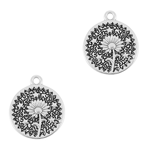 Breloques en m&eacute;tal DQ fleur Argent&eacute; antique (sans nickel)