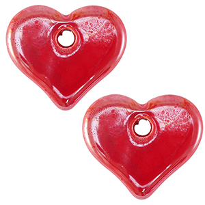 Perles en c&eacute;ramique DQ grecque coeur Rouge feu