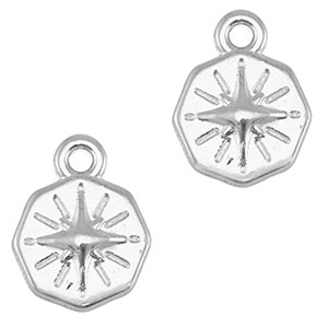 Breloques en m&eacute;tal DQ &eacute;toile ronde Argent&eacute; antique (sans nickel)
