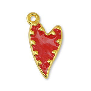 Breloques en m&eacute;tal DQ coeur Perle Rouge-Dor&eacute; (sans nickel)